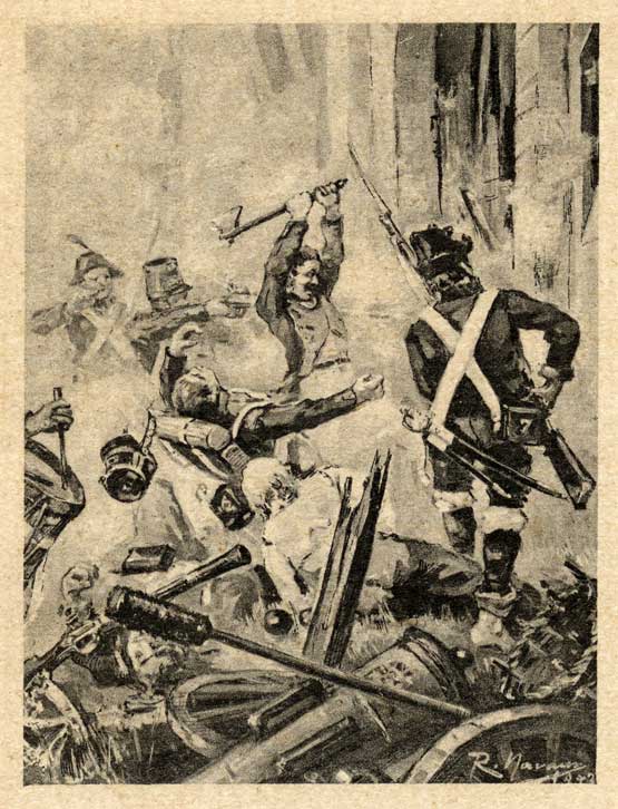 Ilustración de Román Navarro dunha escena da Guerra da Indpendencia